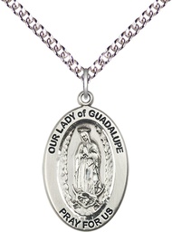 [11206SS/24SS] Sterling Silver Our Lady of Guadalupe Pendant on a 24 inch Sterling Silver Heavy Curb chain