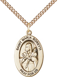 [11208GF/24GF] 14kt Gold Filled Saint Maria Goretti Pendant on a 24 inch Gold Filled Heavy Curb chain