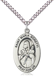 [11208SS/24SS] Sterling Silver Saint Maria Goretti Pendant on a 24 inch Sterling Silver Heavy Curb chain