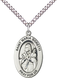 [11208SS/24SS] Sterling Silver Saint Maria Goretti Pendant on a 24 inch Sterling Silver Heavy Curb chain