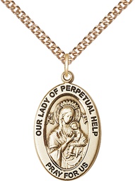 [11222GF/24GF] 14kt Gold Filled Our Lady of Perpetual Help Pendant on a 24 inch Gold Filled Heavy Curb chain