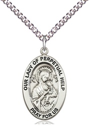 [11222SS/24SS] Sterling Silver Our Lady of Perpetual Help Pendant on a 24 inch Sterling Silver Heavy Curb chain