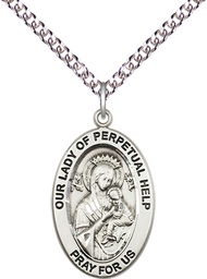 [11222SS/24SS] Sterling Silver Our Lady of Perpetual Help Pendant on a 24 inch Sterling Silver Heavy Curb chain