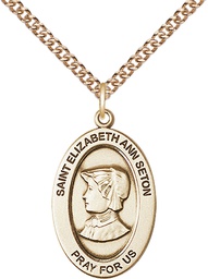 [11224GF/24GF] 14kt Gold Filled Saint Elizabeth Ann Seton Pendant on a 24 inch Gold Filled Heavy Curb chain