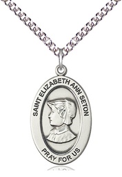 [11224SS/24SS] Sterling Silver Saint Elizabeth Ann Seton Pendant on a 24 inch Sterling Silver Heavy Curb chain