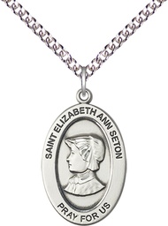 [11224SS/24SS] Sterling Silver Saint Elizabeth Ann Seton Pendant on a 24 inch Sterling Silver Heavy Curb chain