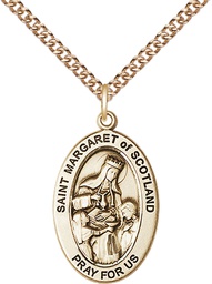 [11407GF/24GF] 14kt Gold Filled Saint Margaret of Scotland Pendant on a 24 inch Gold Filled Heavy Curb chain