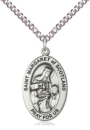 [11407SS/24SS] Sterling Silver Saint Margaret of Scotland Pendant on a 24 inch Sterling Silver Heavy Curb chain