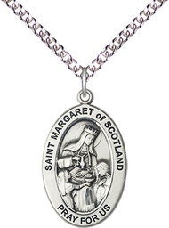 [11407SS/24SS] Sterling Silver Saint Margaret of Scotland Pendant on a 24 inch Sterling Silver Heavy Curb chain