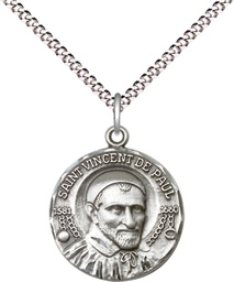 [1155SS/18S] Sterling Silver Saint Vincent de Paul Pendant on a 18 inch Light Rhodium Light Curb chain