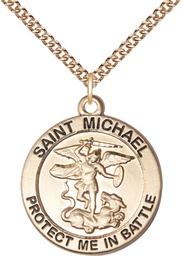 [1170GF/24GF] 14kt Gold Filled Saint Michael Guardian Angel Pendant on a 24 inch Gold Filled Heavy Curb chain