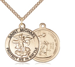 [1170GF3/24GF] 14kt Gold Filled Saint Michael Coast Guard Pendant on a 24 inch Gold Filled Heavy Curb chain