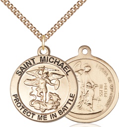 [1170GF6/24GF] 14kt Gold Filled Saint Michael Navy Pendant on a 24 inch Gold Filled Heavy Curb chain