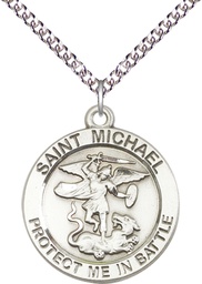[1170SS/24SS] Sterling Silver Saint Michael Guardian Angel Pendant on a 24 inch Sterling Silver Heavy Curb chain