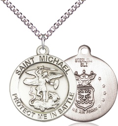 [1170SS5/24SS] Sterling Silver Saint Michael National Guard Pendant on a 24 inch Sterling Silver Heavy Curb chain