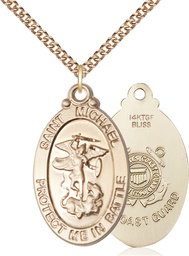 [1171GF3/24GF] 14kt Gold Filled Saint Michael Guardian Angel Coast Guard Pendant on a 24 inch Gold Filled Heavy Curb chain