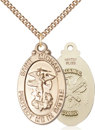 [1171GF5/24GF] 14kt Gold Filled Saint Michael National Guard Pendant on a 24 inch Gold Filled Heavy Curb chain