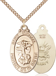 [1171GF6/24GF] 14kt Gold Filled Saint Michael Navy Pendant on a 24 inch Gold Filled Heavy Curb chain