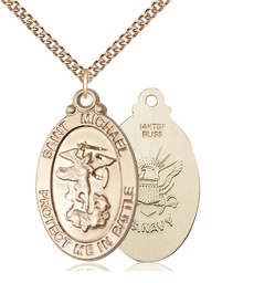 [1171GF6/24GF] 14kt Gold Filled Saint Michael Navy Pendant on a 24 inch Gold Filled Heavy Curb chain