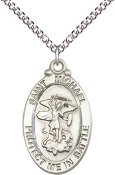 [1171SS/24SS] Sterling Silver Saint Michael Guardian Angel Pendant on a 24 inch Sterling Silver Heavy Curb chain