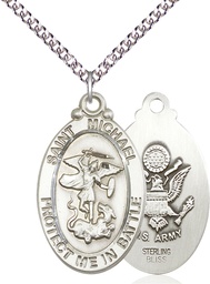 [1171SS2/24SS] Sterling Silver Saint Michael Army Pendant on a 24 inch Sterling Silver Heavy Curb chain