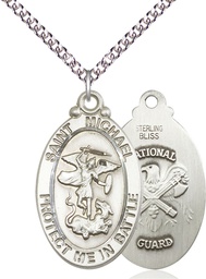 [1171SS5/24SS] Sterling Silver Saint Michael National Guard Pendant on a 24 inch Sterling Silver Heavy Curb chain