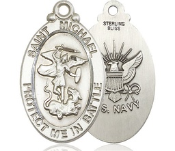 [1171SS6] Sterling Silver Saint Michael Navy Medal