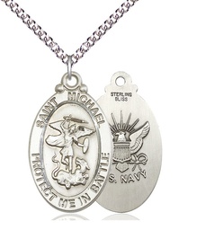 [1171SS6/24SS] Sterling Silver Saint Michael Navy Pendant on a 24 inch Sterling Silver Heavy Curb chain