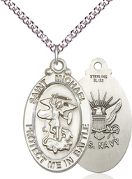 [1171SS6/24SS] Sterling Silver Saint Michael Navy Pendant on a 24 inch Sterling Silver Heavy Curb chain