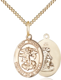[1172GF/18G] 14kt Gold Filled Saint Michael Guardian Angel Pendant on a 18 inch Gold Plate Light Curb chain