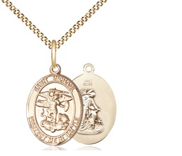 [1172GF/18G] 14kt Gold Filled Saint Michael Guardian Angel Pendant on a 18 inch Gold Plate Light Curb chain