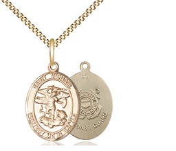 [1172GF3/18G] 14kt Gold Filled Saint Michael Coast Guard Pendant on a 18 inch Gold Plate Light Curb chain