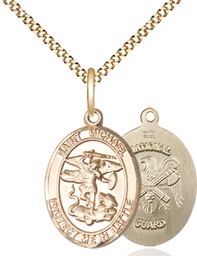 [1172GF5/18G] 14kt Gold Filled Saint Michael National Guard Pendant on a 18 inch Gold Plate Light Curb chain