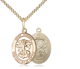 [1172GF5/18G] 14kt Gold Filled Saint Michael National Guard Pendant on a 18 inch Gold Plate Light Curb chain