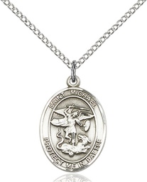 [1172SS/18S] Sterling Silver Saint Michael Guardian Angel Pendant on a 18 inch Light Rhodium Light Curb chain