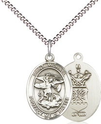[1172SS1/18S] Sterling Silver Saint Michael Air Force Pendant on a 18 inch Light Rhodium Light Curb chain
