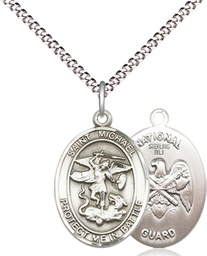 [1172SS5/18S] Sterling Silver Saint Michael National Guard Pendant on a 18 inch Light Rhodium Light Curb chain