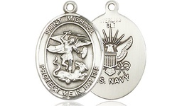 [1172SS6] Sterling Silver Saint Michael Navy Medal