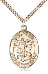 [1173GF/24GF] 14kt Gold Filled Saint Michael Guardian Angel Pendant on a 24 inch Gold Filled Heavy Curb chain