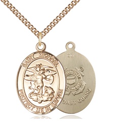 [1173GF3/24GF] 14kt Gold Filled Saint Michael Coast Guard Pendant on a 24 inch Gold Filled Heavy Curb chain