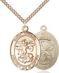 [1173GF5/24GF] 14kt Gold Filled Saint Michael National Guard Pendant on a 24 inch Gold Filled Heavy Curb chain