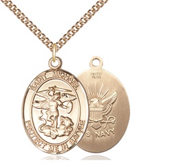 [1173GF6/24GF] 14kt Gold Filled Saint Michael Navy Pendant on a 24 inch Gold Filled Heavy Curb chain