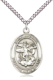 [1173SS/24SS] Sterling Silver Saint Michael Guardian Angel Pendant on a 24 inch Sterling Silver Heavy Curb chain