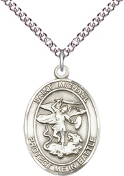 [1173SS/24SS] Sterling Silver Saint Michael Guardian Angel Pendant on a 24 inch Sterling Silver Heavy Curb chain