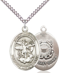 [1173SS3/24SS] Sterling Silver Saint Michael Coast Guard Pendant on a 24 inch Sterling Silver Heavy Curb chain