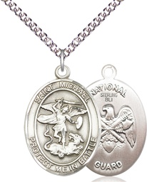 [1173SS5/24SS] Sterling Silver Saint Michael National Guard Pendant on a 24 inch Sterling Silver Heavy Curb chain