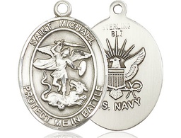 [1173SS6] Sterling Silver Saint Michael Navy Medal