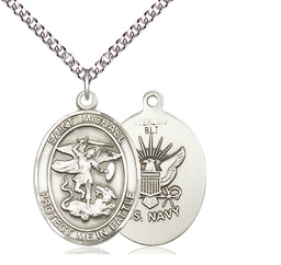 [1173SS6/24SS] Sterling Silver Saint Michael Navy Pendant on a 24 inch Sterling Silver Heavy Curb chain