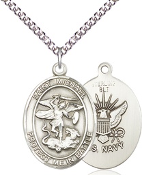 [1173SS6/24SS] Sterling Silver Saint Michael Navy Pendant on a 24 inch Sterling Silver Heavy Curb chain