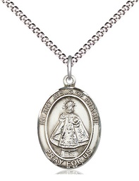 [8207SS/18S] Sterling Silver Infant of Prague Pendant on a 18 inch Light Rhodium Light Curb chain